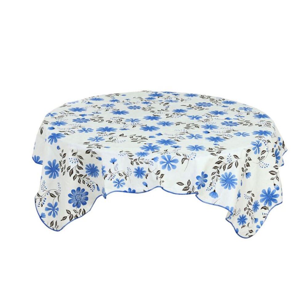 Blue Flower Square Tablecloth Cover Waterproof 53 x 53 Inch for Party Decor